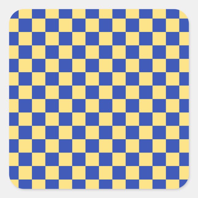 Butter yellow and blue checkered board pattern quadratischer aufkleber (Vorderseite)