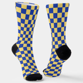 Butter yellow and blue checkered board pattern socken