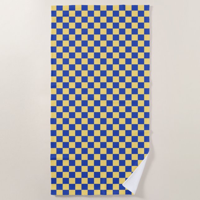 Butter yellow and blue checkered board pattern strandtuch (Vorderseite)