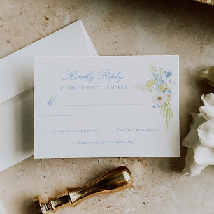 Butter Yellow Baby Blue Bouquet Hochzeit RSVP Karte