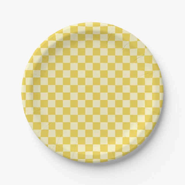Butter Yellow Checkerboard Pappteller (Vorderseite)