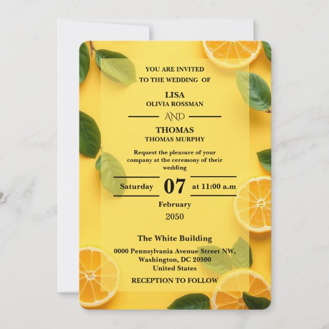 Butter Yellow Citrus Wedding Invitation Einladung (Vorderseite)