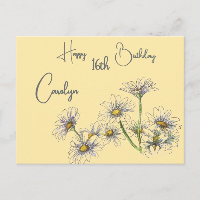 Butter Yellow Daisy Wasserfarbe Name & Alter Gebur Postkarte (Vorderseite)