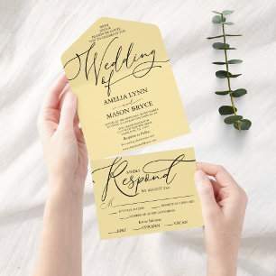 Butter Yellow Elegant Calligraphy Script Hochzeit All In One Einladung