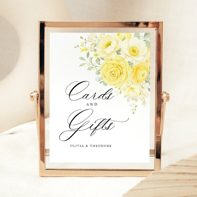 Butter Yellow Elfenbein Karten & Geschenke Hochzei Sockelschild (butter yellow cream floral wedding cards and gifts sign elegant wedding signage reception decor)