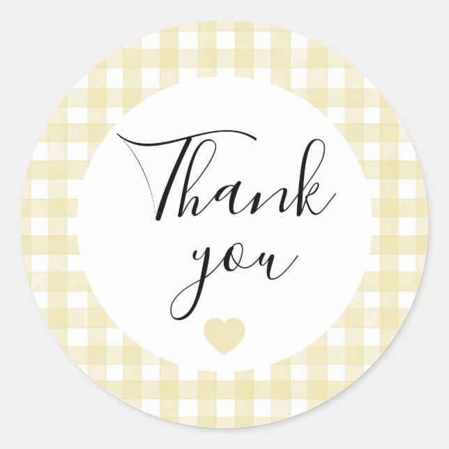 Butter Yellow Gingham Danke Favor Sticker (Vorderseite)