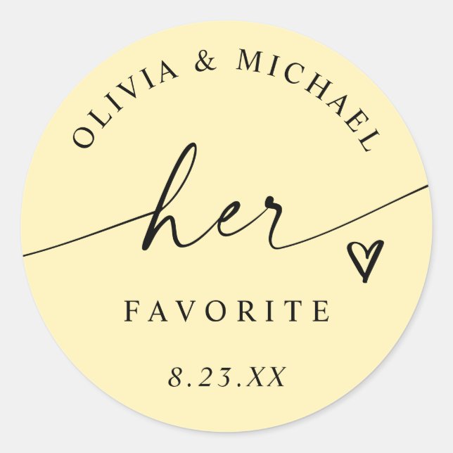 Butter Yellow Her Favorite Wedding Treat Bag Runder Aufkleber (Vorderseite)