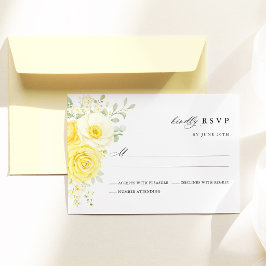 Butter Yellow Ivory Floral Wedding RSVP Card Karte