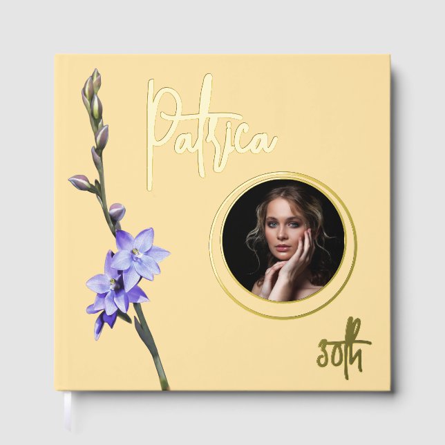 Butter Yellow & Lilac SunOrchid Photo Birthday Gästebuch (Vorderseite)