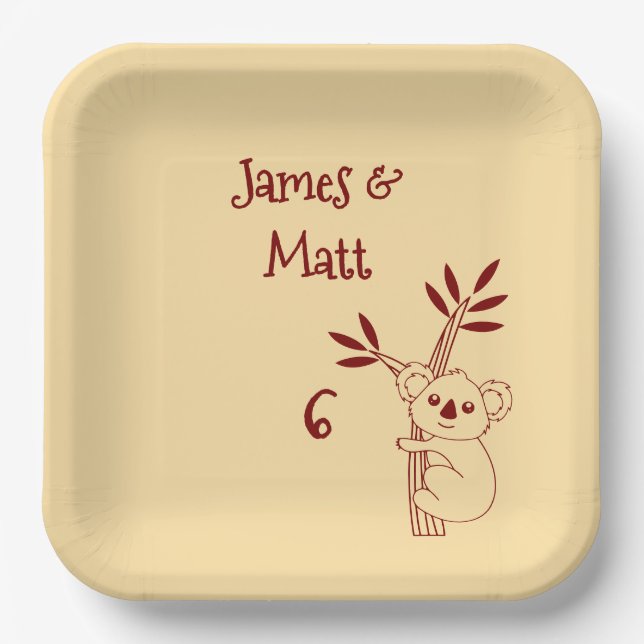 Butter Yellow & Red Australian Animals Birthday  Pappteller (Vorderseite)