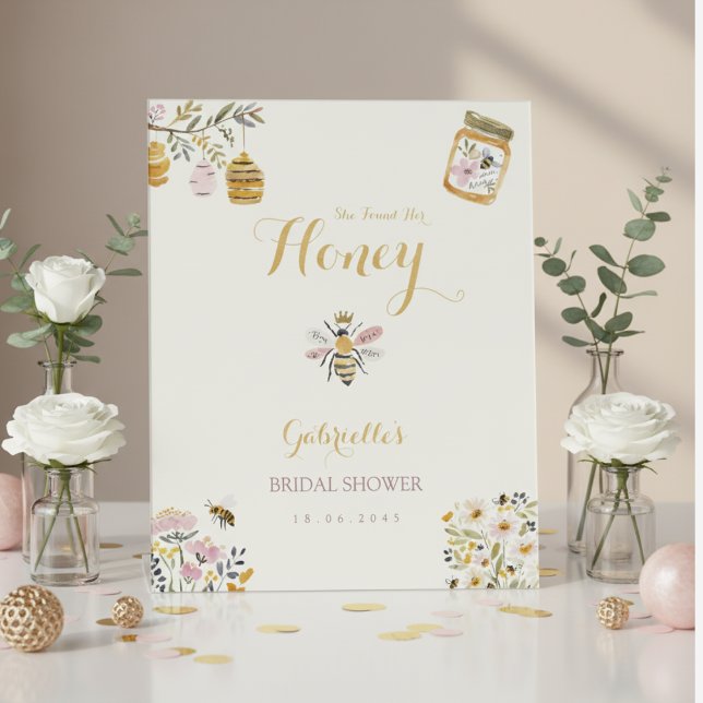 Butter Yellow She Found Her Honey Bee Bridal Party Sockelschild (Von Creator hochgeladen)