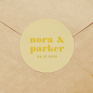 Butter Yellow Simple Monogram Wedding Runder Aufkleber