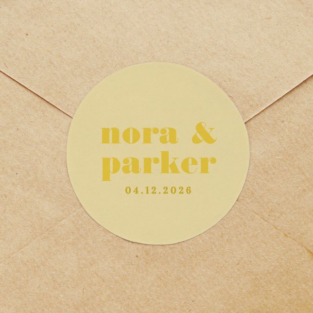 Butter Yellow Simple Monogram Wedding Runder Aufkleber (Butter Yellow Simple Monogram Wedding Classic Round Sticker)