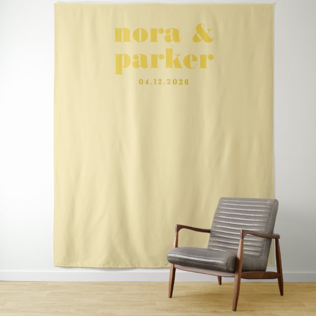 Butter Yellow Simple Wedding Welcome Backdrop Sign Wandteppich (Beispiel)