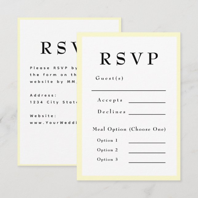 Butter Yellow Timeless Wedding RSVP Karte (Vorne/Hinten)