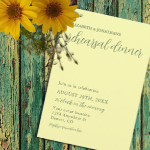 Butter Yellow und Sage Minimalistische Probe Dinne Einladung