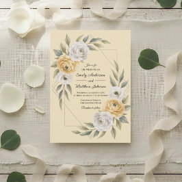 Butter Yellow Watercolor Floral Geometric Wedding Einladung