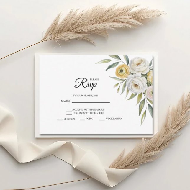Butter Yellow Watercolor Floral Wedding RSVP Cards Karte (Von Creator hochgeladen)