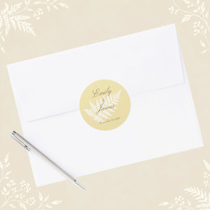 Butter Yellow White Fern Minimalistische Botanik Runder Aufkleber