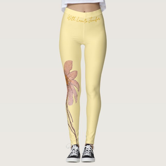 Butter Yellow with a Glitter Flower Leggings (Vorderseite)