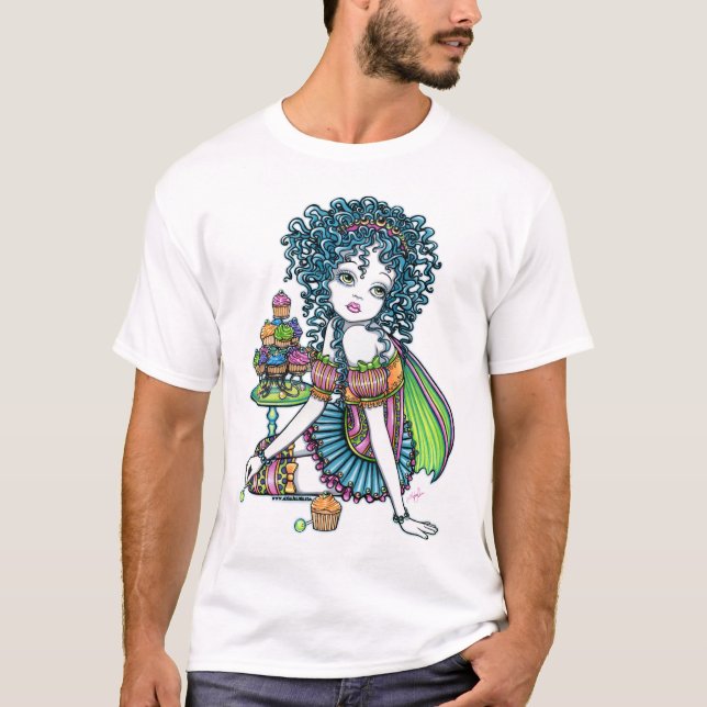 Butterblume-feenhafte Schalen-Kuchen-Kunst-Spitze T-Shirt (Vorderseite)