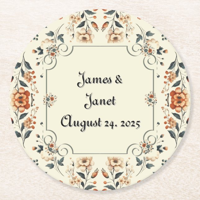 Buttercreme Floral Anpassbarer Untersetzer (Vorderseite)