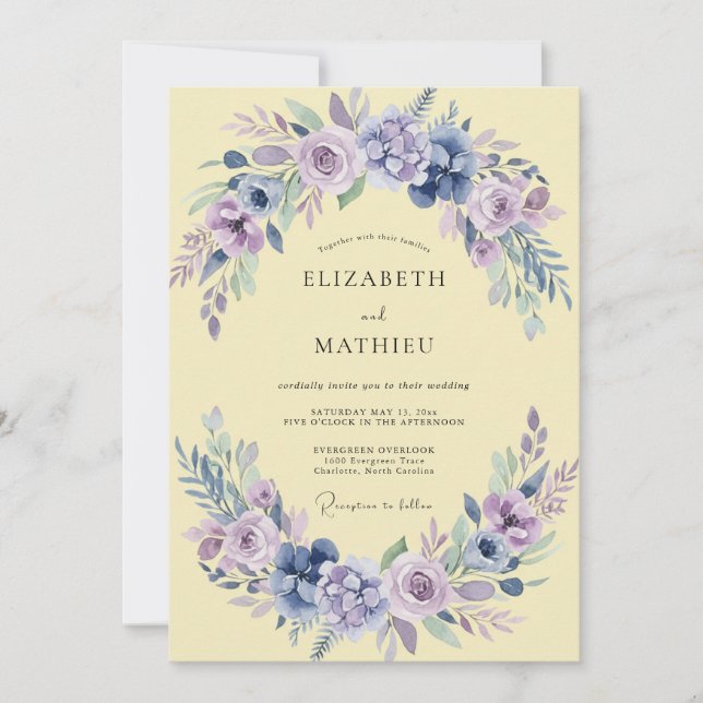 Buttercreme-Lavendel-Wildblumen-Hochzeit Einladung (Vorderseite)