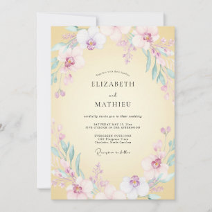 Buttercreme-Orchidee-Wasserfarben-Hochzeit Einladung