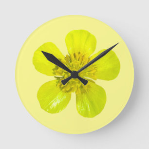 Buttercup Blume - transparent. Runde Wanduhr