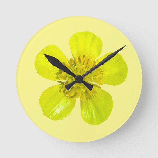 Buttercup Blume - transparent. Runde Wanduhr (Vorderseite)