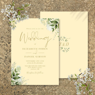 Buttercup Gelb Grün Monogramm Hochzeit Einladung