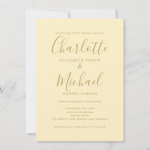 Buttercup-Gelb und Gold QR-Code-Hochzeit Einladung
