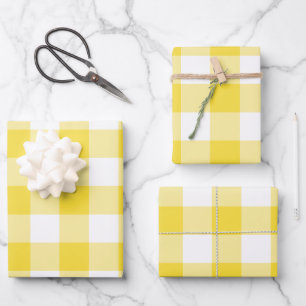 Buttercup Gelber Gingham Karo Kariert Geschenkpapier Set