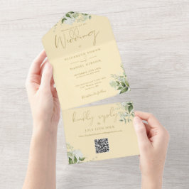Buttercup Gelbgrün QR Code Monogramm Hochzeit All In One Einladung