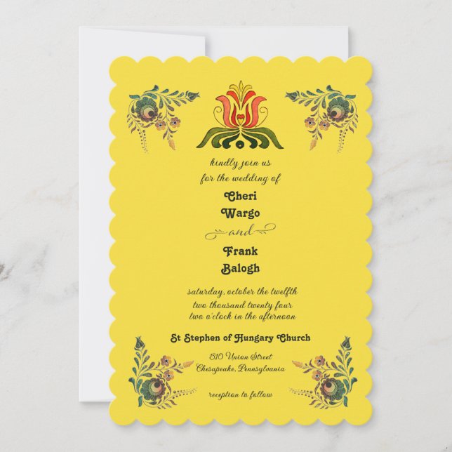 Buttercup Gold Hungarian Wedding Invitation Einladung (Vorderseite)