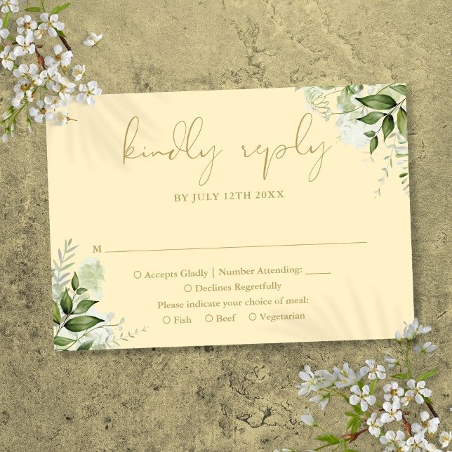 Buttercup Hochzeit in Gelb und Gold RSVP Karte (Buttercup Yellow And Gold Greenery Wedding RSVP Card)