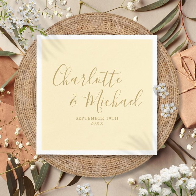 Buttercup-Hochzeit in Gelb und Gold Serviette (Buttercup Yellow And Gold Script Wedding Napkins)