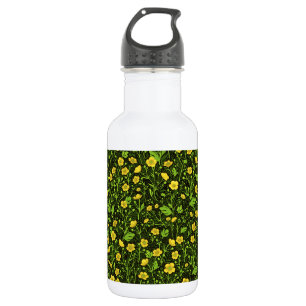 Buttercups auf schwarz edelstahlflasche