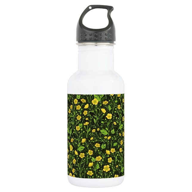 Buttercups auf schwarz edelstahlflasche (Vorderseite)