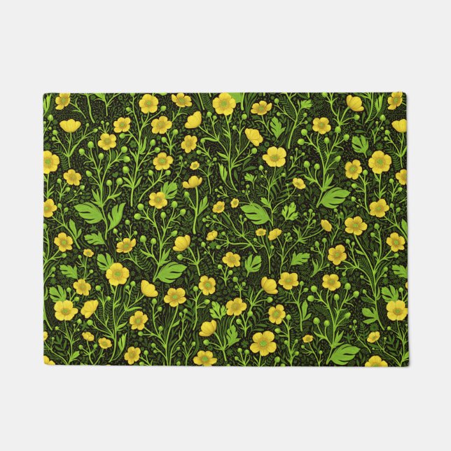 Buttercups auf schwarz fußmatte (Vorderseite)