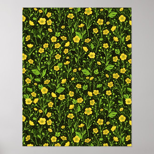 Buttercups auf schwarz poster (Vorne)