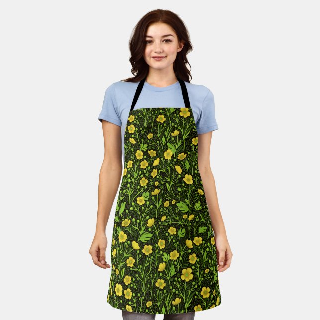Buttercups auf schwarz schürze (Getragen)