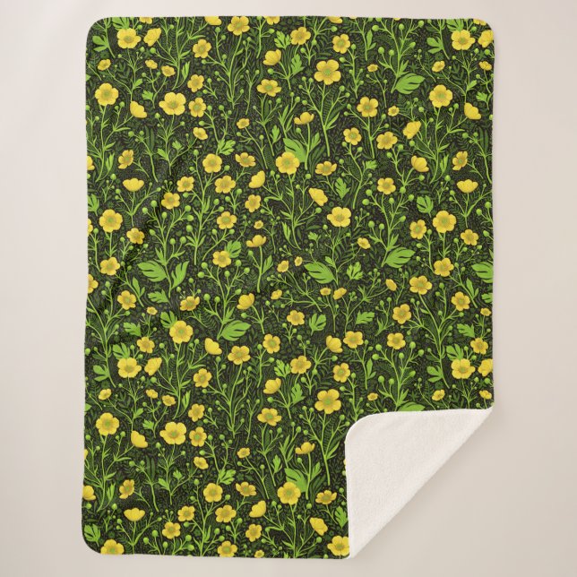 Buttercups auf schwarz sherpadecke (Vorderseite)