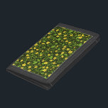 Buttercups auf schwarz tri-fold geldbeutel<br><div class="desc">Handbemalte Buttercups und verschiedene Wildgrasarten</div>