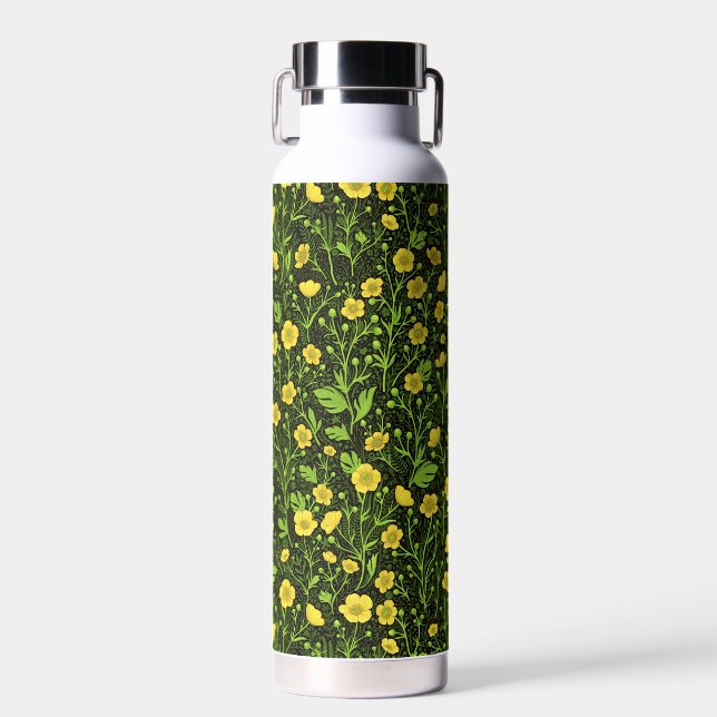 Buttercups auf schwarz trinkflasche (Vorne)