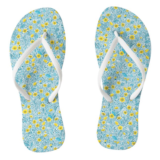 Buttercups, gelb, blau und weiß flip flops (Fußbett)