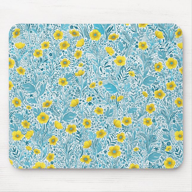 Buttercups, gelb, blau und weiß mousepad (Vorne)