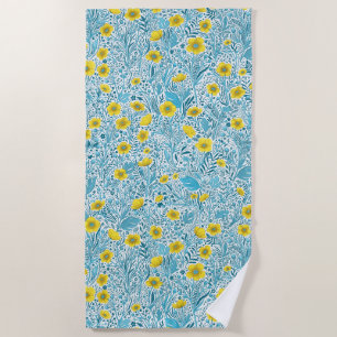 Buttercups, gelb, blau und weiß strandtuch