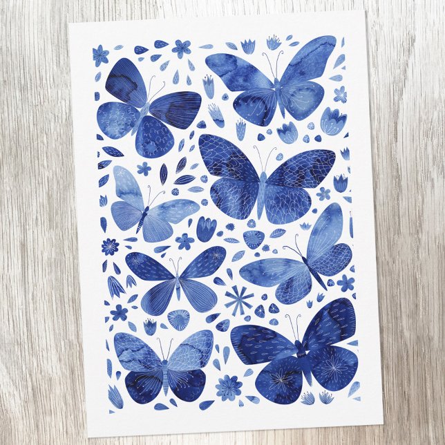 Butterfats Watercolor Blue Greetings Card (Blue and white watercolor butterfly painting greetings card)