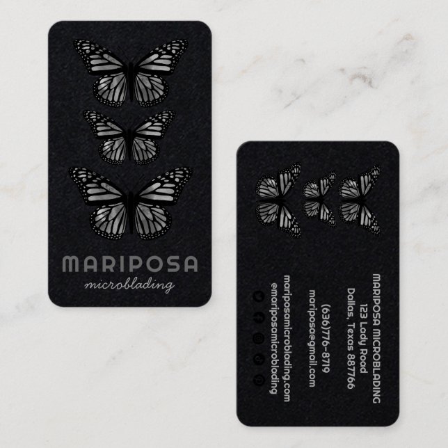 Butterfells Beauty Esthetician Salon Schwarz-weiß Visitenkarte (Vorne/Hinten)